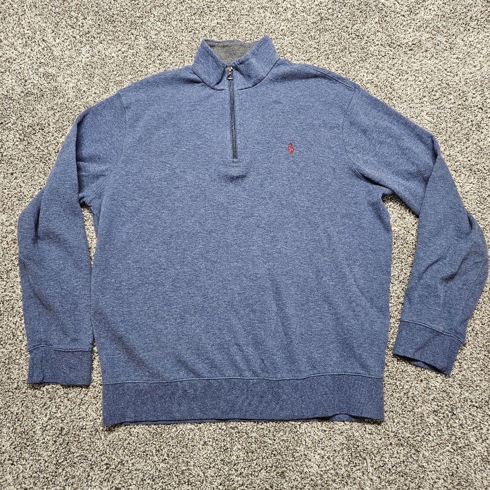 Polo Ralph Lauren Pullover Men's L Blue 1/4 Zip Pony Logo Fleece Performance